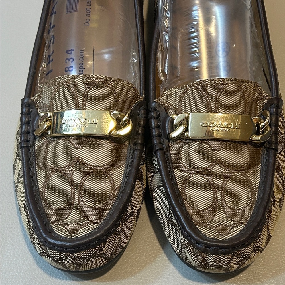 Coach Brown and Tan Loafers with Gold Accents - Picture 3 of 9